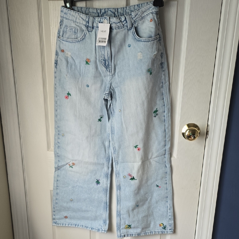 Girls Light Blue Embroidered Jeans